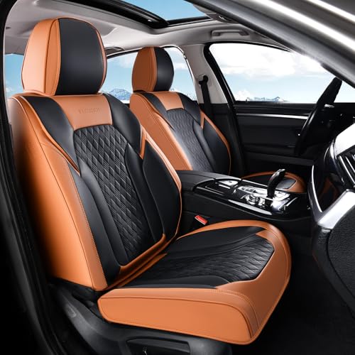 FLORICH Seat Covers, Car Seat Covers Front Seats, Luxury Nappa Leather Seat Covers, Breathable and Waterproof Car Seat Protector 2 Seat, Automotive Seat Covers Universal for Most Cars-Brown&Black - color: Brown&Black, size: FrontPair
