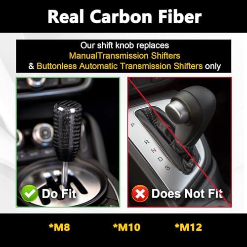 muge racing Carbon Fiber Shift Knob Long Modified Carbon Fiber Stand Head Gear Shift Knobs for Most Automobile with 3 Adapters (Carbon Fibers-Long, Black) - style: Carbon Fiber-Long
