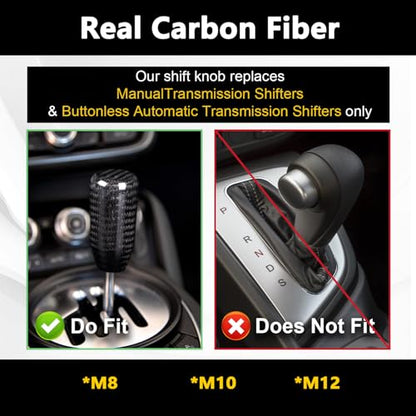 muge racing Carbon Fiber Shift Knob Long Modified Carbon Fiber Stand Head Gear Shift Knobs for Most Automobile with 3 Adapters (Carbon Fibers-Long, Black) - style: Carbon Fiber-Long