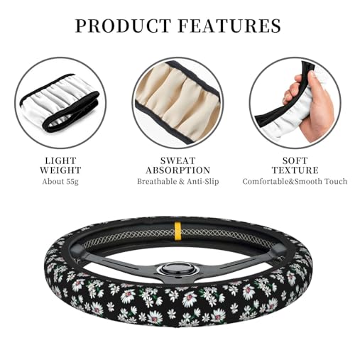Daisy Flower Print Elastic Steering Wheel Cover Universal 15 Inch - color: 2