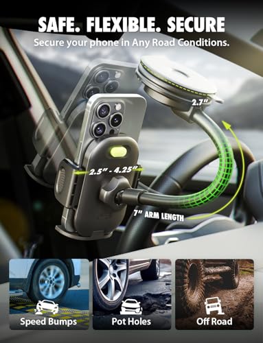 Bracketron Cell Phone Holders for Your Car, 7.5" Flexible Gooseneck Phone Holder for Car Dashboard & Windshield, One-Hand Release TripGrip 2.0 Car Phone Holder Mount Compatible with iPhone and Samsung - style: Windshield Flex 2.0