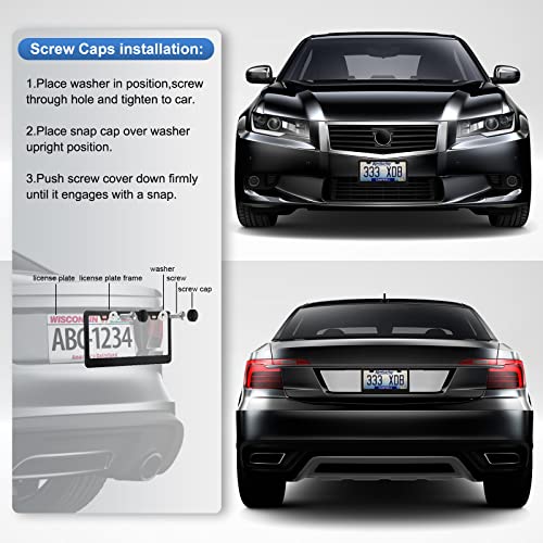 QUANQIUFEI 2 Pack License Plate Frames, Stainless Steel Car License Plate Cover Car Accessories with Screw Caps (Black) - color: Black