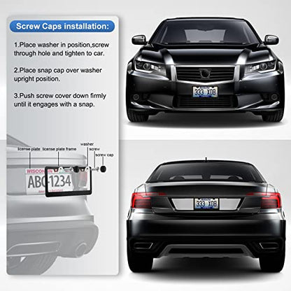 QUANQIUFEI 2 Pack License Plate Frames, Stainless Steel Car License Plate Cover Car Accessories with Screw Caps (Black) - color: Black