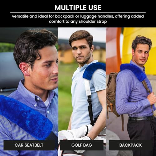 Andalus Genuine Sheepskin Car Seat Belt Cover Pad – Soft Fuzzy, Comfy Fluffy Seatbelt Covers, Shoulder Pad Neck Cushion Protector, Car Accessories for Woman, Man, Girl (Blue, 2-Pack) - color: Blue