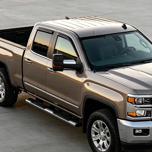 Tape-On Window Visors Rain Guards Compatible with 2014-2018 Chevrolet Silverado GMC Sierra 1500/2500HD/3500HD Double Cab, Durable Smoke Deflectors,Side Window Shades Rain Snow Sun Wind Protection - size: For Silverado/Sierra Crew Cab 2014-2018