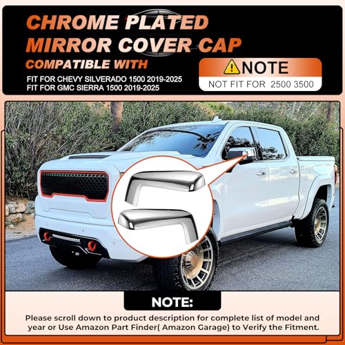 Chrome Mirror Cap Cover Trim Left Driver Side & Right Passenger Side Rearview Side Mirror Covers Fit for Chevy Silverado 1500 GMC Sierra 1500 2019 2020 2021 2022 2023 2024 2025-1 Pair - size: Fit for Chevy Silverado 1500 2019-2025-Chrome