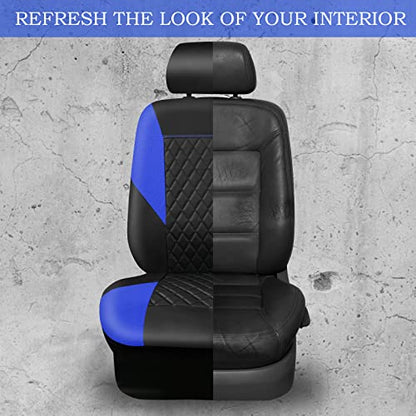 CAR PASS Leather Seat Covers-Universal Quilting Car Seat Cover with 5mm Composite Sponge Inside,Airbag Compatible,Front and Rear Seat Covers for Most Sedan,SUV,Van,Truck(Full Set,Blue) - color: Black and Blue, size: Full Set (Front and Rear)