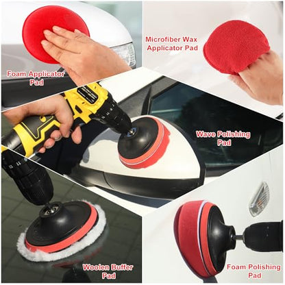 25Pcs Car Detailing Kit with Drill Brushes, Car Cleaning Kit for Interior Exterior, Wheel & Tire Brushes, Polishing Pads for Waxing, Auto Detailing Tools – Gift for Men Dad (25PCS) - size: 25PCS