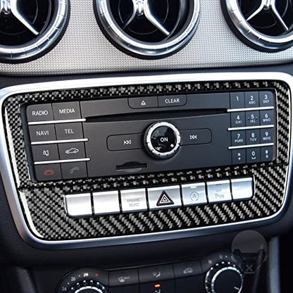 Real Carbon Fiber Center Console Radio Warning Light Buttons Control Trim Panel Frame Sticker Cover Interior Trim Decal Compatible With Benz CLA C117 2014-2018 GLA X156 2015-2019 Accessories Black - A - color: Center Console Radio Warning Light Buttons Co