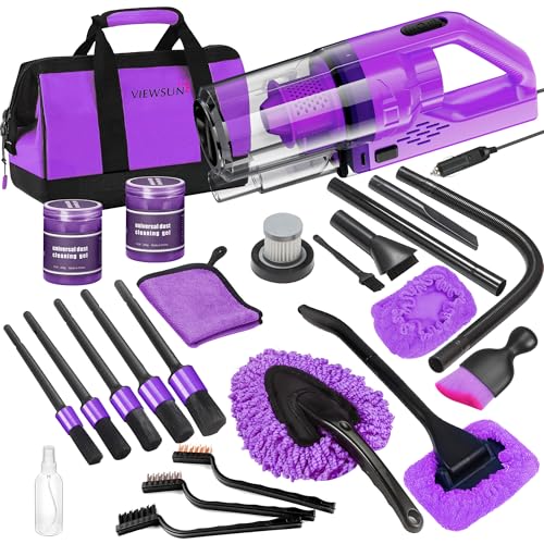 Viewsun 17PCS Car Cleaning Kit, Purple Car Interior Detailing Kit with High Power Handheld Vacuum, Detailing Brush Set, Windshield Cleaner, Cleaning Gel, Complete Auto Accessories for Women Gift - color: Purple, size: 17PCS