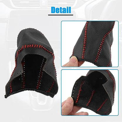 X AUTOHAUX Black Car Interior Faux Leather Gear Shifter Shift Knob Cover Transmission Shift Boot Lever for Honda CR-V 2017-2021 Red Stitches - color: Red
