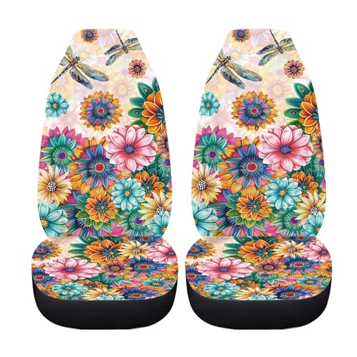 Boho Floral Dragonfly Print Car Seat Cover Front Seats Only,Waterproof Seats Covers for Car,SUV Sedan,Truck - color: Boho Floral Dragonfly