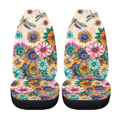 Boho Floral Dragonfly Print Car Seat Cover Front Seats Only,Waterproof Seats Covers for Car,SUV Sedan,Truck - color: Boho Floral Dragonfly