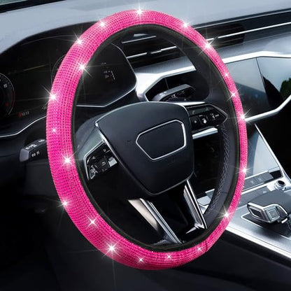 Bling Steering Wheel Cover, Rhinestone Steering Wheel Cover with Crystal Diamond for Women, Sparkling Car Wheel Protector Universal Fit 14-15 inches - Hot Pink - color: pink
