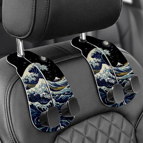 WOCOCN 2 Pack Car Purse Hook for Car Seat Headrest, Double-Sided PrintingPU Leather Purse Holder with Metal Hook, Cute Car Accessories for Women, Men (Car hook - Starry Sky Waves A) - color: Car hook - Starry Sky Waves A