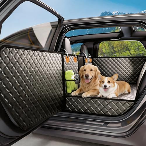 Back Seat Extender for Dogs,Hard Bottom Dog Car Seat Cover for Back Seat,Waterproof Dog Hammock with Door Protection, Anti-Scratch Pet Back Seat Cover for Car, SUV, Truck, Holds 420lbs, Black - size: Door Mounted