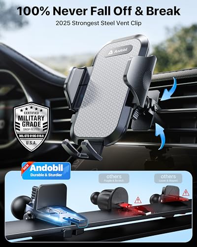 andobil Car Phone Holder Mount (Strong Suction&Bumpy Road Stable) Phone Holders for Your Car, Cell Phone Car Mount for Windshield Dash Vent Truck Cradle Stand for iPhone 17 16 15 14 Pro Max Grey - color: Grey