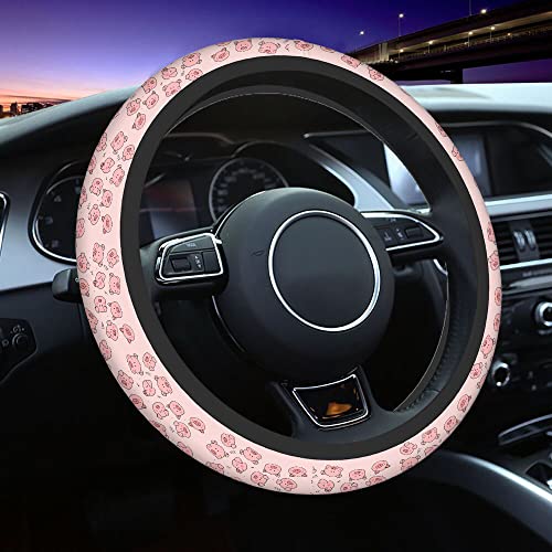 Swono Pig Cute Auto Car Steering Wheel Cover for Women Girls Funny Cartoon Cute Pigs Pink 15 Inch Steering Wheel Protector Case,Fits for Automotive Car SUV Sedans - color: multi-055