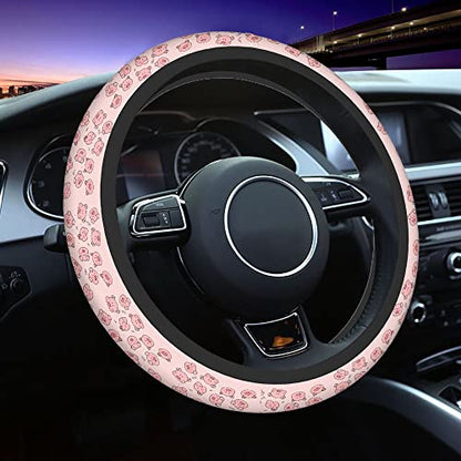 Swono Pig Cute Auto Car Steering Wheel Cover for Women Girls Funny Cartoon Cute Pigs Pink 15 Inch Steering Wheel Protector Case,Fits for Automotive Car SUV Sedans - color: multi-055