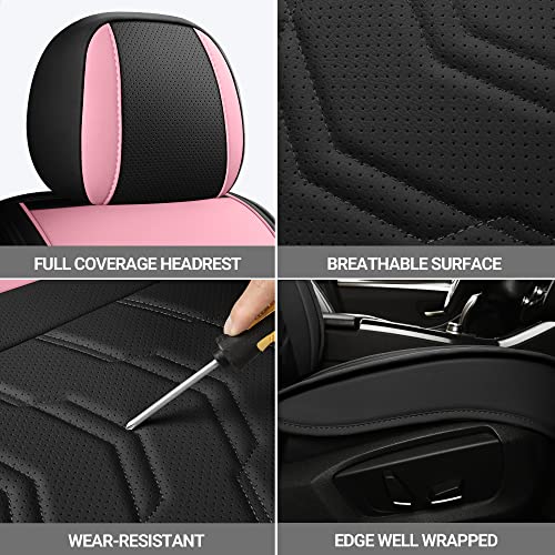 AOOG Leather Car Seat Covers Universal fit Most Sedans SUV Trucks (Front seat, Pink) - color: PINK&BLACK, size: FRONT PAIR