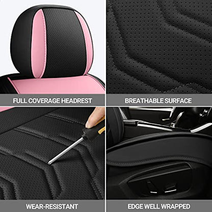 AOOG Leather Car Seat Covers Universal fit Most Sedans SUV Trucks (Front seat, Pink) - color: PINK&BLACK, size: FRONT PAIR