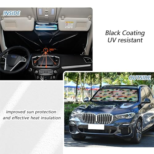 Color Palm Tree Car Windshield Sun Shade Umbrella Car Foldable Umbrella Sunshade for Front Window Universal Car Window Shades Blocks UV Rays Keeps Car Cool - color: Color Palm Tree