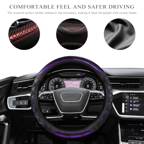 Car Steering Wheel Cover, 15 Inch Anti-Slip Steering Wheel Cover Protector with 3D Honeycomb Design, Universal Steering Wheel Covers for Truck SUV, Car Accessories (Purple, Round Shape) - color: Purple, Round Shape