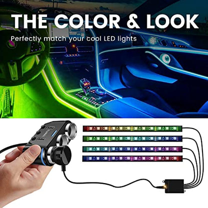 YANTU Cigarette Lighter Adapter & Splitter with 150W 3-Sockets & LED Ambient Lighting, Dual USB Fast Charging Car Outlet 12V, Car Cigarette Lighter Socket Plug Extension for Vehicles - color: BLACK