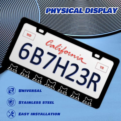 Black Cat License Plate Frame Pet Animal License Plate Holder Personalise Stainless Steel Funny Design Compatible with Standard License Plate Frames for USA and Canada 6 X 12 Inch 2 Holes with Screws - color: Black Cat
