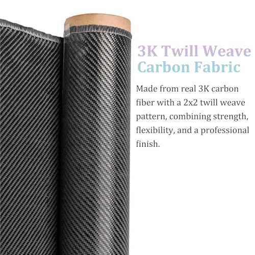 4.2ft x12in Carbon Fiber Fabric Roll – 3K Twill Weave, 200gsm Black Carbon Fiber Cloth for Reinforcement, Auto DIY, Marine & RC Projects