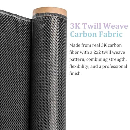 4.2ft x12in Carbon Fiber Fabric Roll – 3K Twill Weave, 200gsm Black Carbon Fiber Cloth for Reinforcement, Auto DIY, Marine & RC Projects
