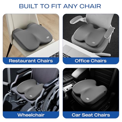 Skechers Seat Cushion, Ergonomic Memory Foam Cushion for Long Sitting Hours on Office & Home Chair, Car Seat Cushion for Sciatica, Coccyx Cushion,Gray - color: Gray