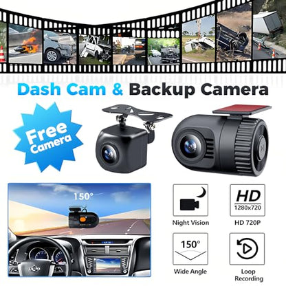 SJoyBring Upgrade Wireless Double Din Car Stereo with Apple Carplay, Android Auto, Dash Cam, Bluetooth, 4-Channel RCA, 2 Subwoofer Ports, 7" HD Capacitive Touchscreen Car Radio, 60W*4, Backup Camera - color: Black Wireless Car Stereo with Dash Cam