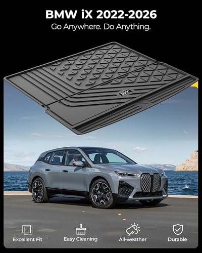 3W BMW iX Cargo Liner 2022 2023 2024 2025 2026 M60 xDrive All Weather TPE Car Accessories Odorless Anti-Slip Custom Fit Rear Trunk Mat, Black - style: 8) iX 2022-2026 | Cargo Liner