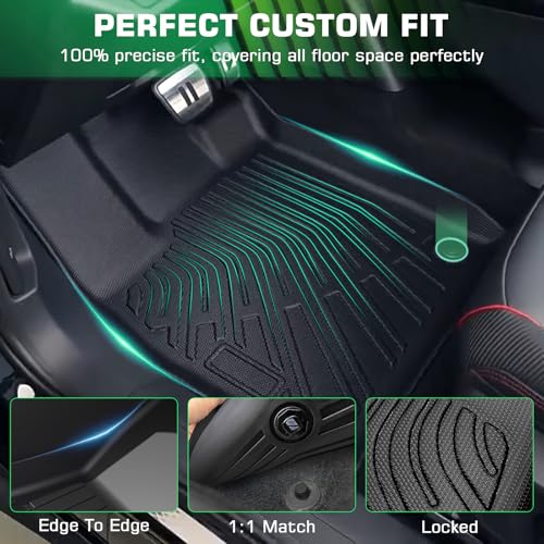 Floor Mats for Chevy Traverse 2007-2017 | 2008-2017 Buick Enclave | 2007-2017 GMC Acadia | 2007-2010 Saturn Outlook All Weather Custom Fit TPE Floor Liners for Traverse 1st, 2nd and 3rd Row - style: 3 Rows