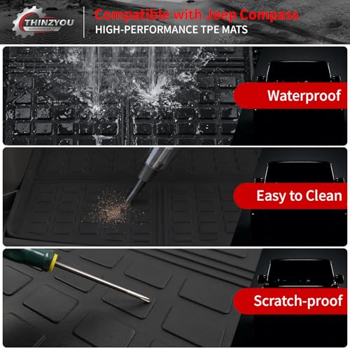 Cargo Mat Compatible with 2017-2025 2026 Jeep Compass Trunk Mat Cargo Liner TPE All Weather Back Seat Cover Protector 2024 Compass Accessories (Trunk Mat+Backrest Mats) - style: For Jeep Compass | 2017-2026