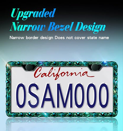 Rhinestone License Plate Frame 2 Pack for Women Bedazzled Diamond License Plate Holder Cover with High End Ribbon Gift Box - color: CPJ-02-green 2