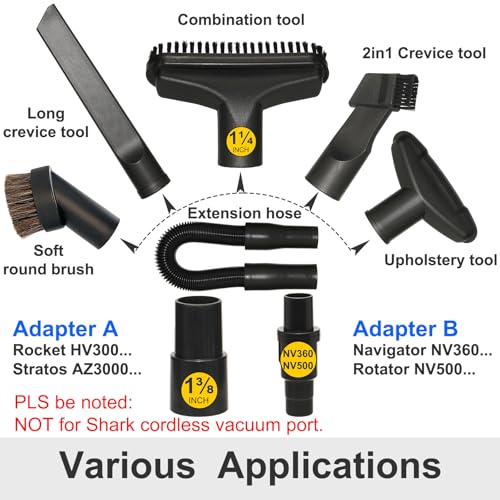 Vacuum Attachments Compatible with Shark Corded Vacuums, Navigator NV350 NV360 Rotator NV501 Rocket HV300 Stratos, 1 1/4" Accessories with Extension Hose Adapters (Car Detailing Kit) - style: Car Kit A