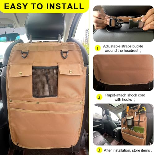 Car Seat Back Organizer with Multiple Pockets and Hooks (brown) - color: brown