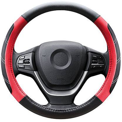 Elantrip Leather Steering Wheel Cover 14 1/2 to 15 inch Universal Padded Soft Grip Breathable for Car Truck SUV Jeep Anti Slip Black and Red - color: Black and Red, size: 14 1/2 - 15 Inch