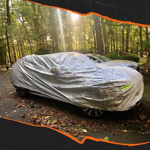 Mockins 190"x75"x60" Sedan Car Cover with Zipper Door | 190T Polyester Soft Indoor & Outdoor Weatherproof Car Covers for Automobiles | Full Exterior Covers for Snow, Frost, UV, Light Rain & Foliage - size: Sedan - Medium - 190" X 75" X 60" With Zipper Doo