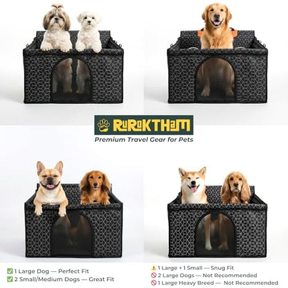 Dog Car Seat for Large Medium Dogs | Waterproof Dog Seat Cover for Back Seat with Hard Bottom | Alloy Twist-Lock Rods | 3 Mesh Windows | Removable Fleece Mat | Cars, SUVs, Trucks - color: Black