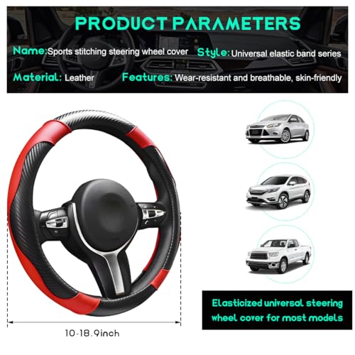 Car Steering Wheel Cover, 15 inch Carbon Fiber Microfiber Leather Elastic Steering Wheel Protector, Breathable Anti-Slip Comfortable Steering Wheel Covers for Most Cars (Black&Red) - color: Black&Red