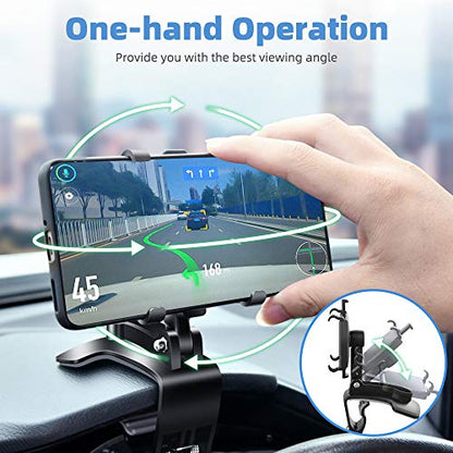 FONKEN Car Phone Mount, 360 Degree Rotation Dashboard Clip Mount, Compatible with iPhone 11/12 Pro Max XS Max XR 8 8Plus 7 Samsung Galaxy S10 S9 S8 LG and More - style: 1-Pack