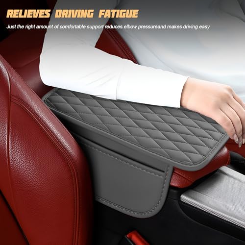 Car Center Console Cover, Leather Vehicle Armrest Seat Box Cushion Pad with Storage Bags, Waterproof Automotive Middle Console Protector, Universal for SUV RV Truck (Gray) - color: Gray