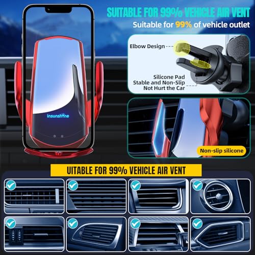 Wireless Car Charger, MAX 15W Fast Charging Auto Clamping, Sensing Phone Holder Mount, fit for iPhone 16 15 14 13 12 Pro Max Xs X, Samsung Galaxy S24 Ultra S23 S22 S21 S20 Note20 (4-Red) - color: 4-Red