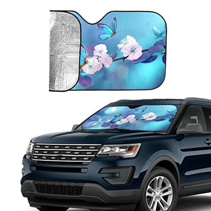 Blue Butterfly Flower Car Windshield Sunshade Front Window Sun Visor Protector Foldable Shield Cover for Truck SUV - color: Black8