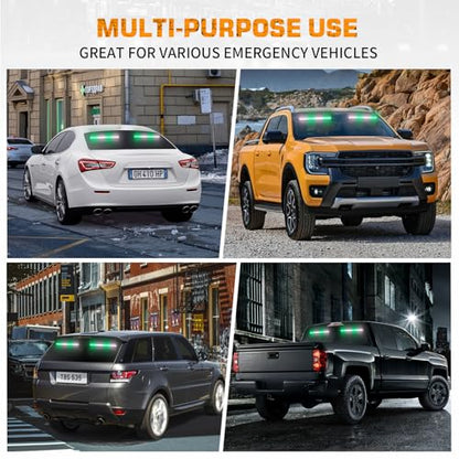 XRIDONSEN 2 in 1 Green White Emergency Strobe Traffic Advisor Light Bar 144 LED Warning Safety Interior Dash Windshield Lights Deck Split Mount for Volunteer Firefighter Vehicles Trucks (2x17.7 inch) - color: Greed/White