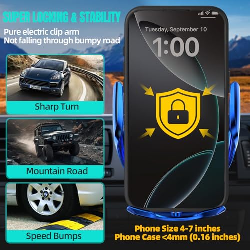 Wireless Car Charger, MAX 15W Fast Charging Auto Clamping, Sensing Phone Holder Mount, fit for iPhone 16 15 14 13 12 Pro Max Xs X, Samsung Galaxy S24 Ultra S23 S22 S21 S20 Note 20 (3-Blue) - color: 3-Blue