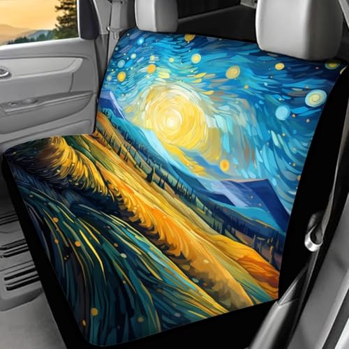 Van Gogh Style Oil Painting Car Seat Cover Bench Seat Covers for Trucks Car Accessories Split 2 Pack Rear Seat Covers for SUV - color: 1 Van Gogh Oil Painting